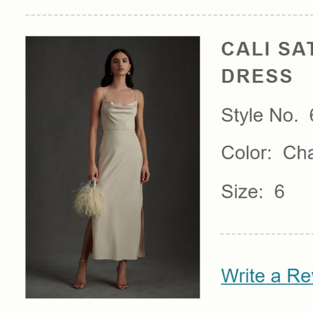 BHLDN Cali Satin Charmeuse Midi Dress size 6